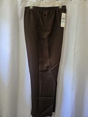 NWT Alfred Dunner Women's Dark Brown Elastic-Waist Dress Pants